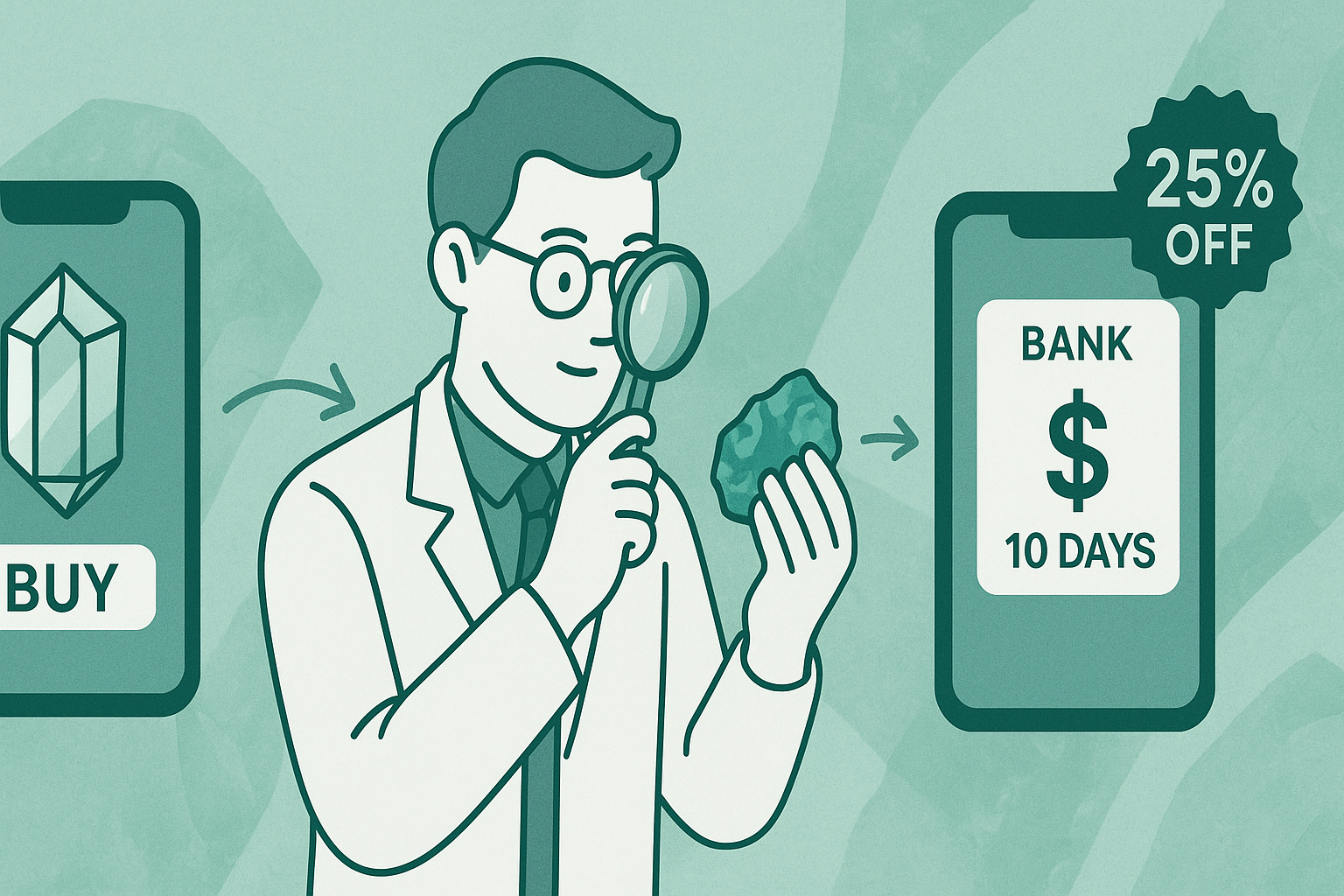 岩宝堂の簡単フロー：カード購入→10日後買取→現金ゲット